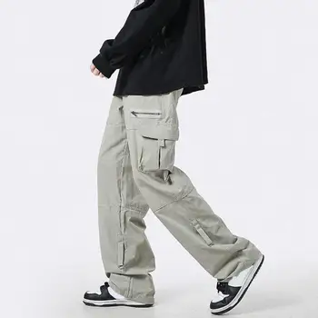 Луксозни мъжки летни панталони в японски стил със средна талия, Ежедневни мъжки панталони-карго, Однотонная мъжки дрехи
