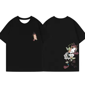 Тениска Kawaii с принтом Аниме, Дамски мъжки t-shirt Harajuku, Лятна Черно-бяла тениска с къс ръкав, улични тениски, потници оверсайз с анимационни герои