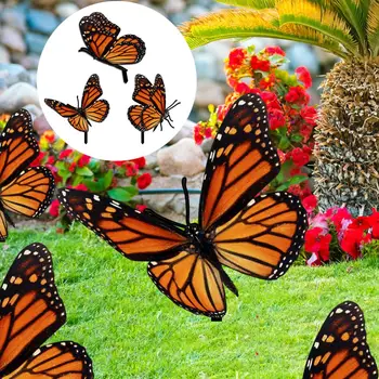 3 бр., Уникални щифтове за косене на трева с пеперуди, Ярки Цветни Многофункционални пластмасови Декорация с имитация на градински колове с пеперуди