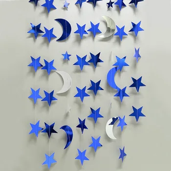 Огледален Съкровище Синя Звезда Луната Цвете Флаг Рожден Ден, Сватба, Парти Украса на Парти в детската градина