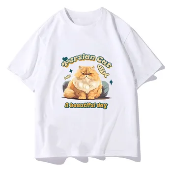 240 грама Висококачествен памук с принтом Властно Котка Мъжки женска тениска, Американската реколта лятна мода, тениски с къс ръкав, отгоре