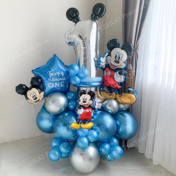37 бр. балон от алуминиево фолио, с Мики Маус, син Металик топка, 32 инча, балон с silver номер, Рожден Ден, декорация за детската душа