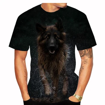 2023 Нова мода Мъжка/женска тениска с 3D принтом сладък куче-Немска овчарка, с модел на Немската овчарка, с къс ръкав, Размер XXS-6XL