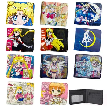 Чантата за Cosplay аниме Sailor Moon, Cartoony Принт, Двупосочен портфейл за монети, държач за карти, Женски Ръчно кратък портфейл, подарък за момичета