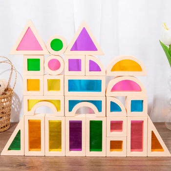 Дървени Преливащи Штабелирующие блокове, Креативна цветна технология конструкция, Светопропускающая Строителна играчка За деца