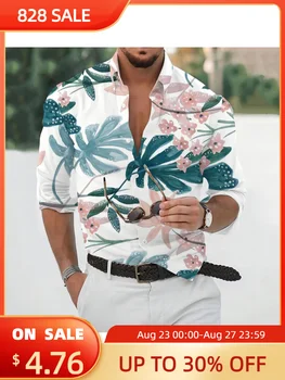 Мъжки 3D дигитален печат, клони, цветя, високо качество на художествени ризи, Ежедневни плажна риза, мъжки дрехи големи размери