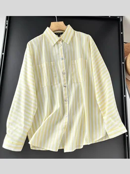 ТРАФИКА на 2023, пролетно-лятна нова дамски модни свободна темпераментен раирана риза с джобове, ежедневни риза с дълги ръкави, топ