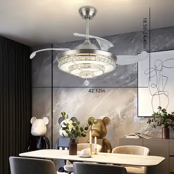 42-инчов вентилатор на тавана Модерна led кристален полилей за Спалня 3-те Цветна лампа с дистанционно управление 36W