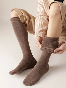 3 Чифта Мъжки Дебели чорапи, Дълги зимни чорапи до коляното, Топли памучни ежедневни черни Дълги чорапи