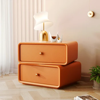 Креативен Въртящи малка странична масичка, Дървен шкаф за съхранение с 2 чекмеджета, кожени обикновена нощни шкафчета директно производство за спални