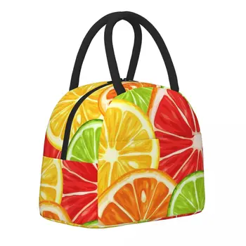 Чанта за обяд с цвят на Портокали и плодов принтом, Ежедневни кутия за обяд, Преносими термосумки за пикник на открито, Чанта-хладилник с графичен дизайн