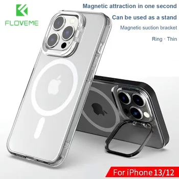 FOLVEME Матиран Прозрачен Калъф за телефон iPhone 12 13 Pro Max с Метална Рамка Невидим Притежателя на Мобилен телефон iPhone Case Cover