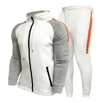 Мъжки спортни hoody с качулка с цип, цвят на заключване, 2 броя, удобни спортни панталони за експозиции, модерен Мъжки комплект