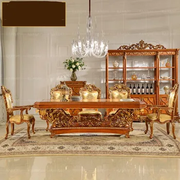 Резбовани дървени маса за хранене в европейски стил вила правоъгълен американски луксозна ръчна изработка по поръчка