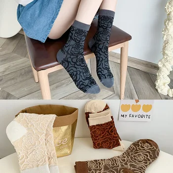 10 двойки/Нови Есенно-зимни Дамски памучни чорапи с терен камелия до средата на прасците, Дамски чорапи
