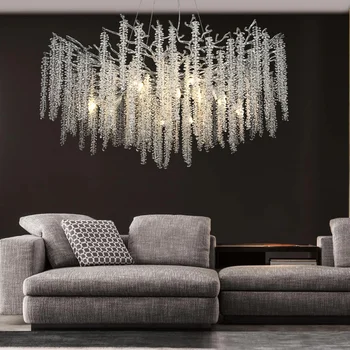 Artpad Сребърен кристален полилей за хол, трапезария, декор спални, Висящи лампи, лампа от галванична метал