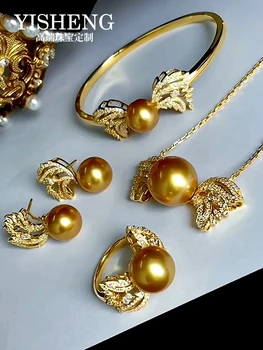Нова поредица от златни мъниста в Нанянг, гривна, висулка с мъниста от морската вода, мъниста от злато 18 карата и обеци с диаманти, кръгли