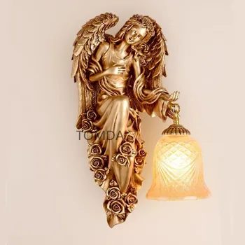 Европейската златната смола ангел Стенни лампи украса на хола изкуство лампа E14 led лампи, с монтиран на стената лампа led блясък стенни тела 45