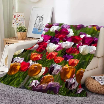 Красиви фланелен одеяла с флорални принтом Холандски национален цвете Лале, 3D-принтованное одеяло, за офиса, за сън, за пътуване, преносими тънки одеяла