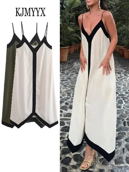 KJMYYX Бельо Секси Дълга рокля-комбинация с отворен гръб, Летни дамски Модни Елегантни Рокли за партита с открити рамене, рокля в стил мозайка