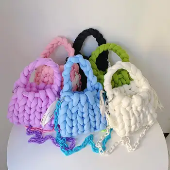 Чанта за въжето, свързани на една кука, Акрилна верижка от ръчно изработени дамски чанта под мишниците, Дизайнерски плетени калъф чанта през рамо за жени, Тъкани мрежи от дебела тел