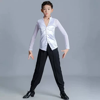 Детски костюм за латино танци, тренировъчен костюм за танго за момчета детски конкурс изисква стандартни танцови костюми