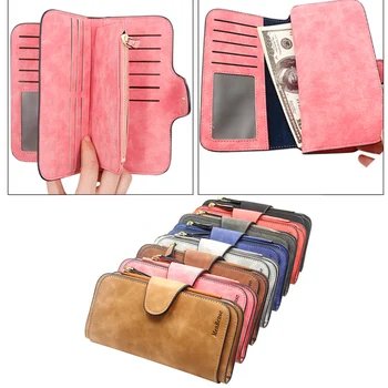 Модни дамски къси портмоне от изкуствена кожа, матиран случайни портфейл за монети, чанта за пари с цип, клатч, държач за кредитни карти, скоба