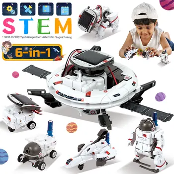 Комплекти слънчеви роботи 6 в 1, забавни играчки, технология на STEM, модул за обучение блок, на Космически кораб, роботика, научна играчка за деца, подаръци за деца